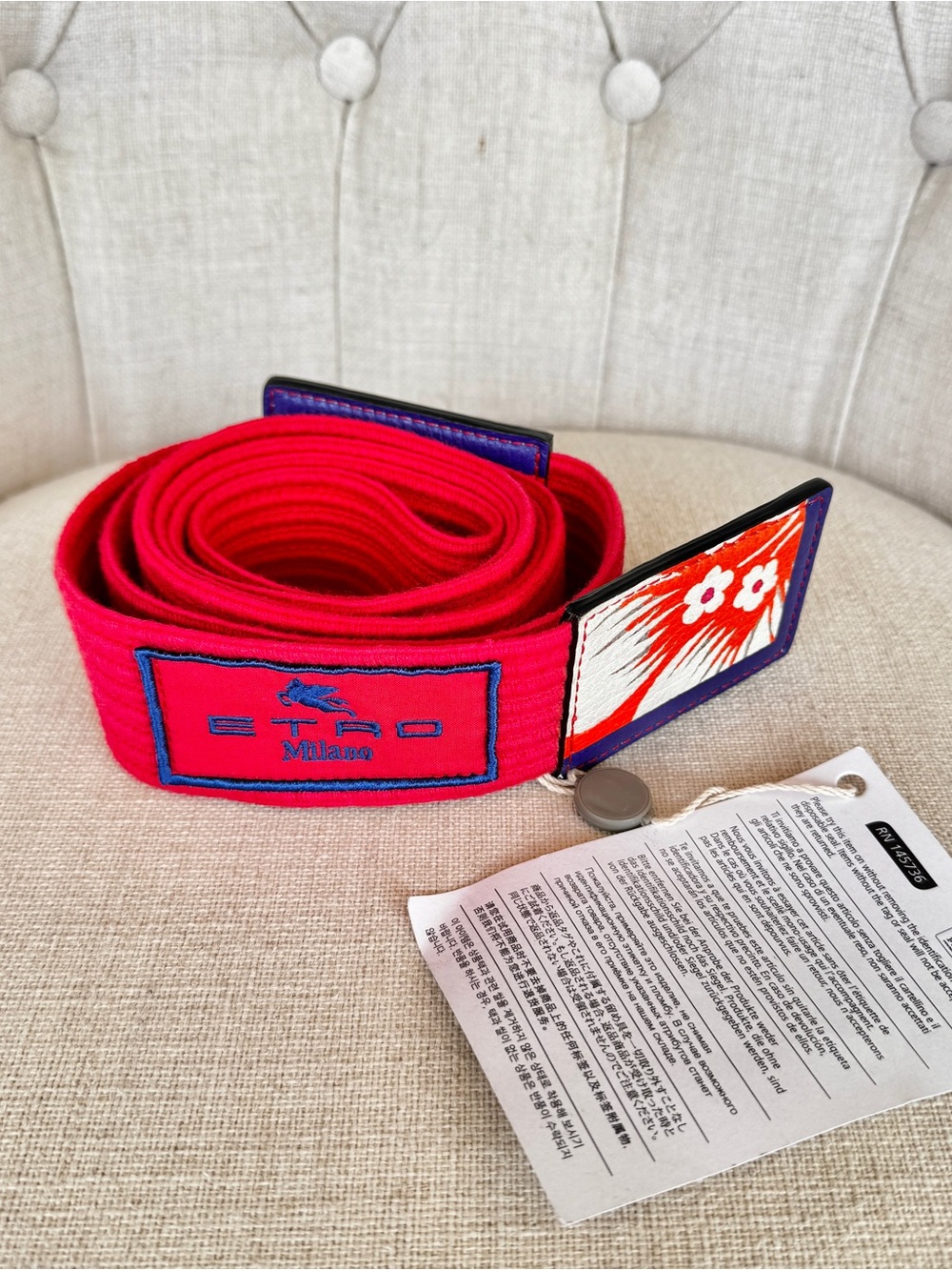 ETRO Milano Red Martial Arts Inspired Embroidered Belt 69”